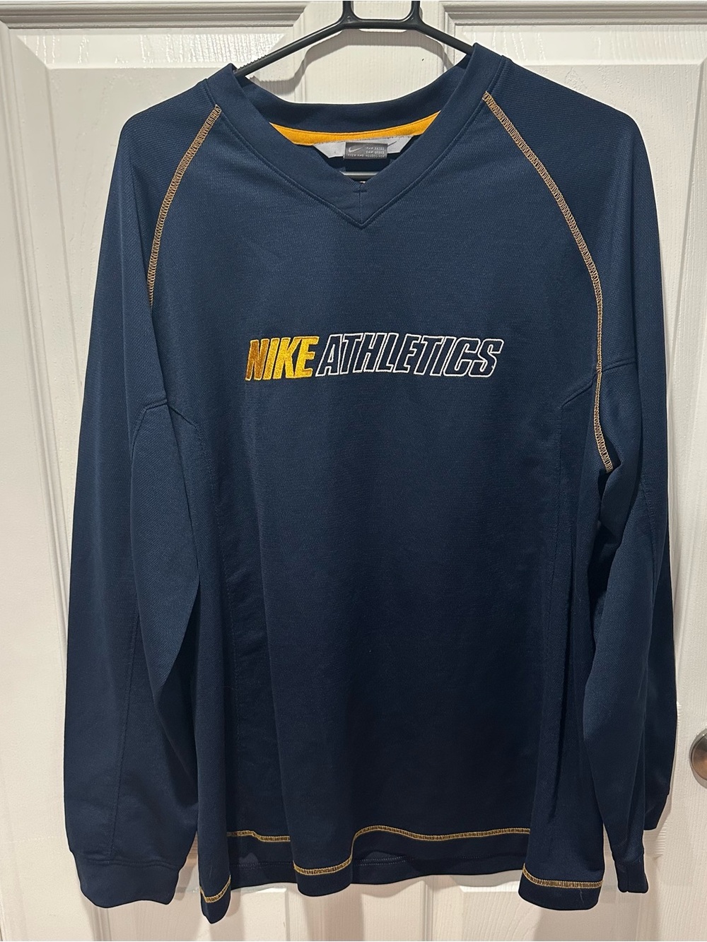 Vintage Y2K Nike Athletics Embroidered V Neck Sweatshirt Mens Large Navy Blue